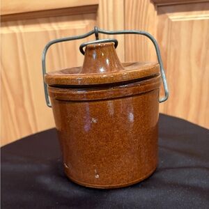 vintage brown glazed stoneware cheese or butter crock